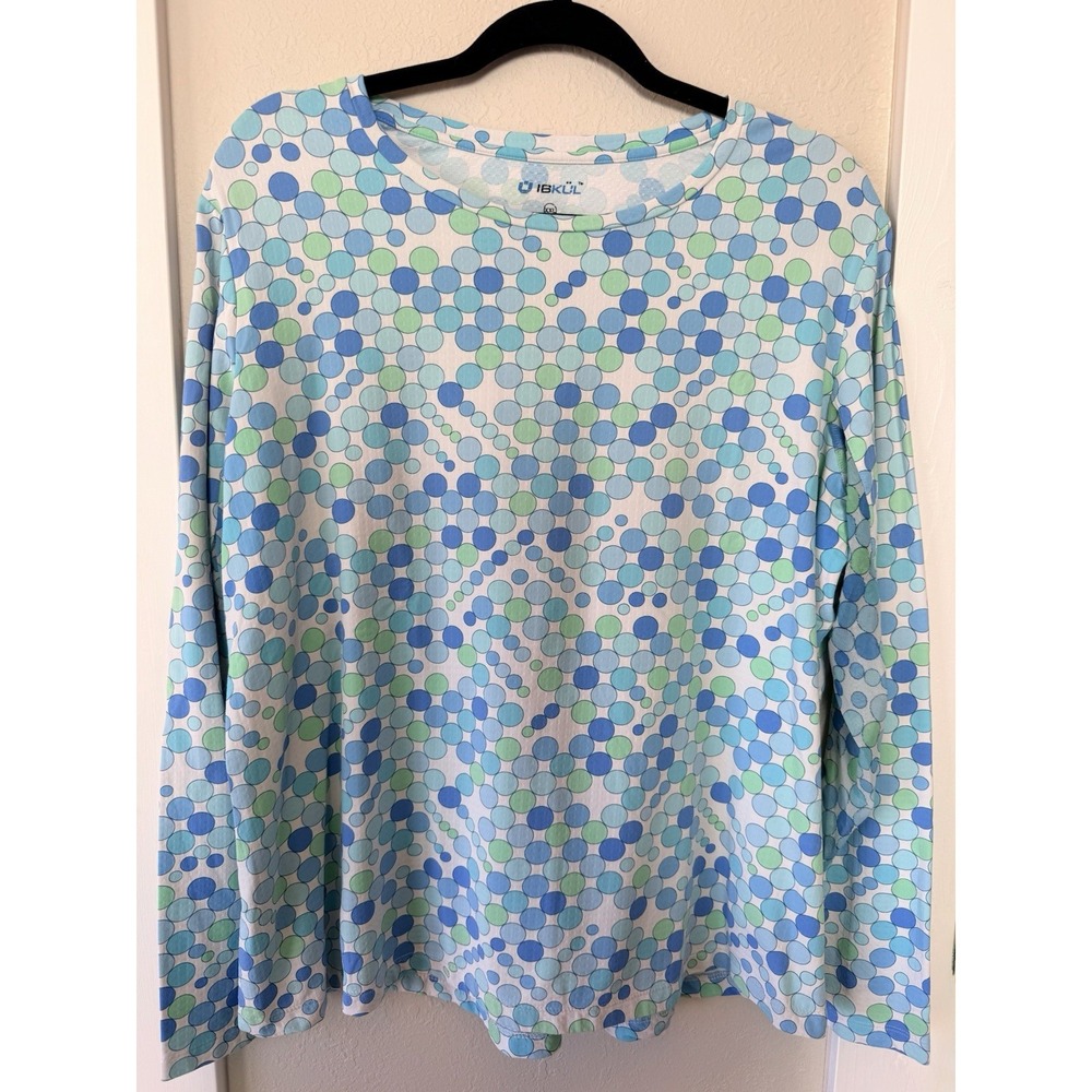 IBKUL Long Sleeve Top Women's XXLarge Blue Print Pullover Mesh Golf Tennis‎